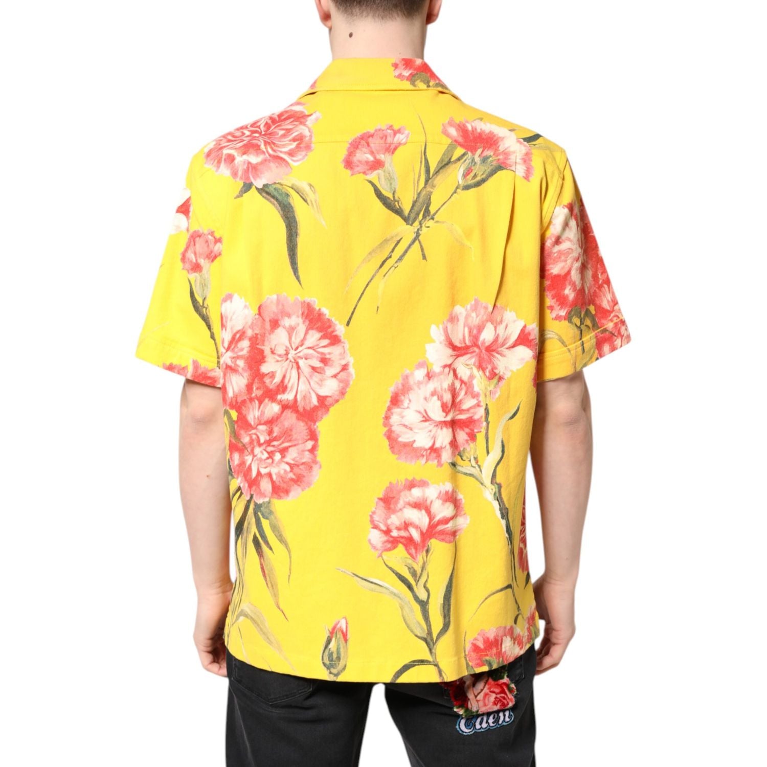 Dolce & Gabbana Yellow Floral Men Button Down Casual Shirt
