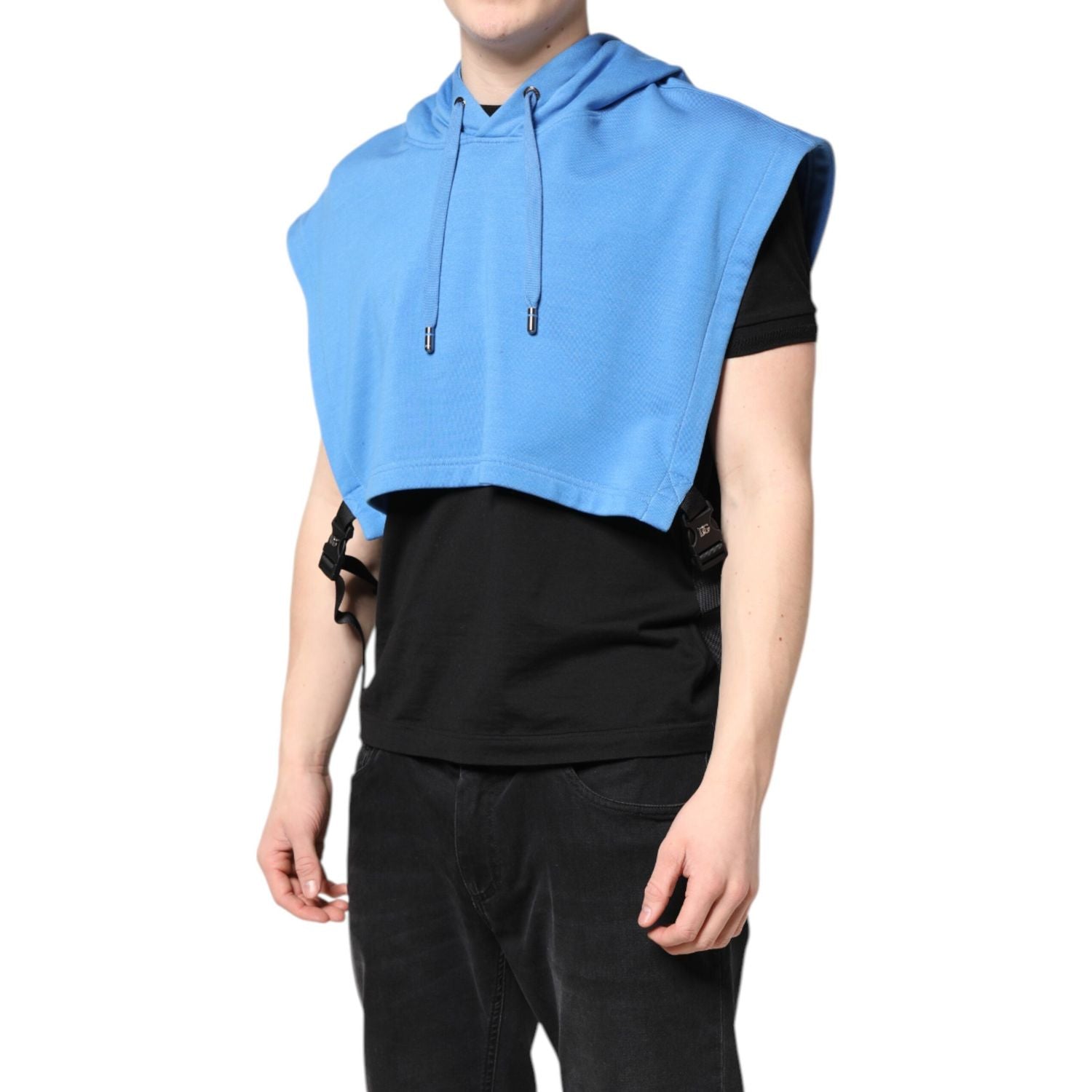 Dolce & Gabbana Blue Cotton Hooded Men Sportswear Vest Sweater