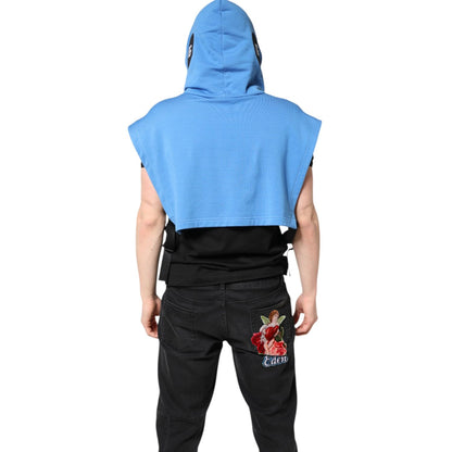 Dolce & Gabbana Blue Cotton Hooded Men Sportswear Vest Sweater