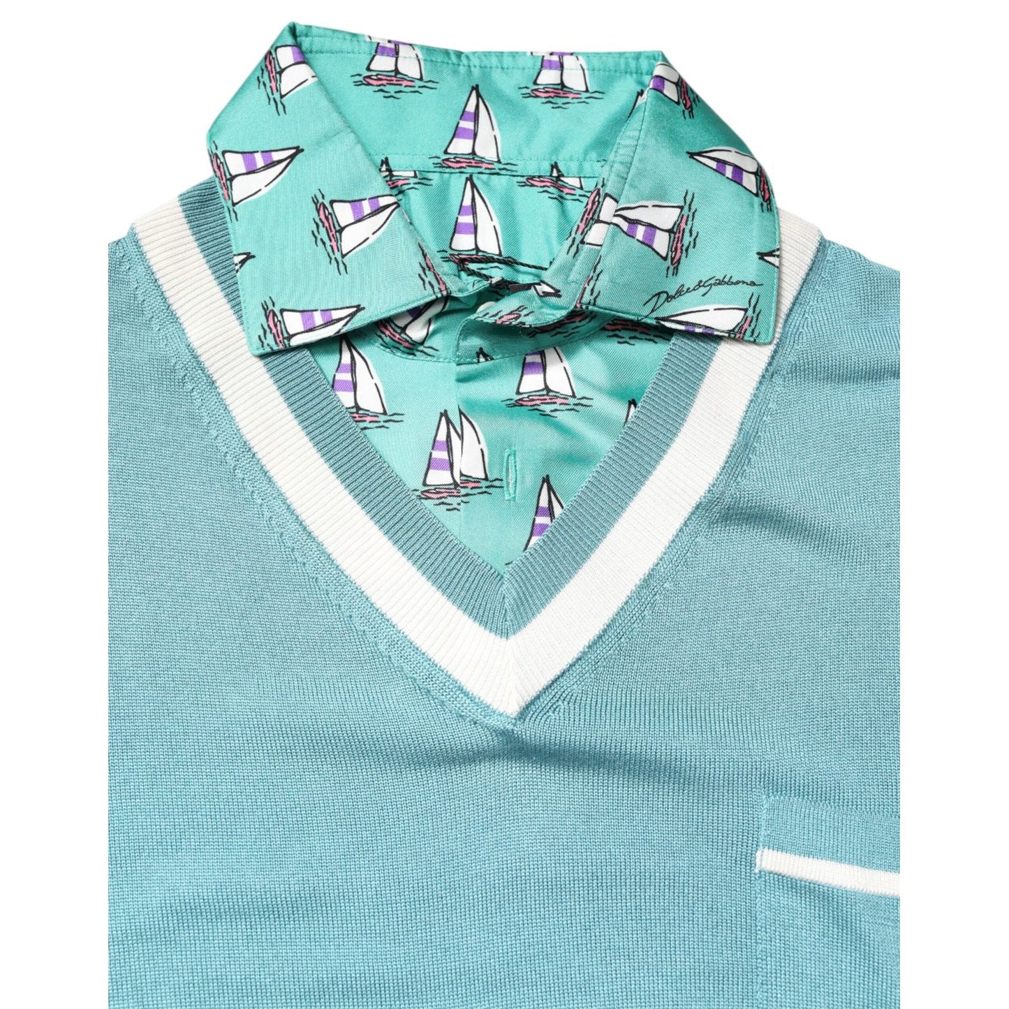 Dolce & Gabbana Green Printed Collared Short Sleeve T-shirt