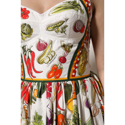 Dolce & Gabbana White Vegetables Sleeveless A-line Midi Dress