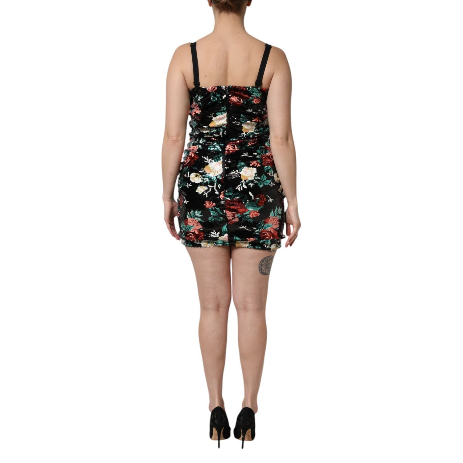 Dolce & Gabbana Black Floral Sequin Sleeveless Sheath Dress