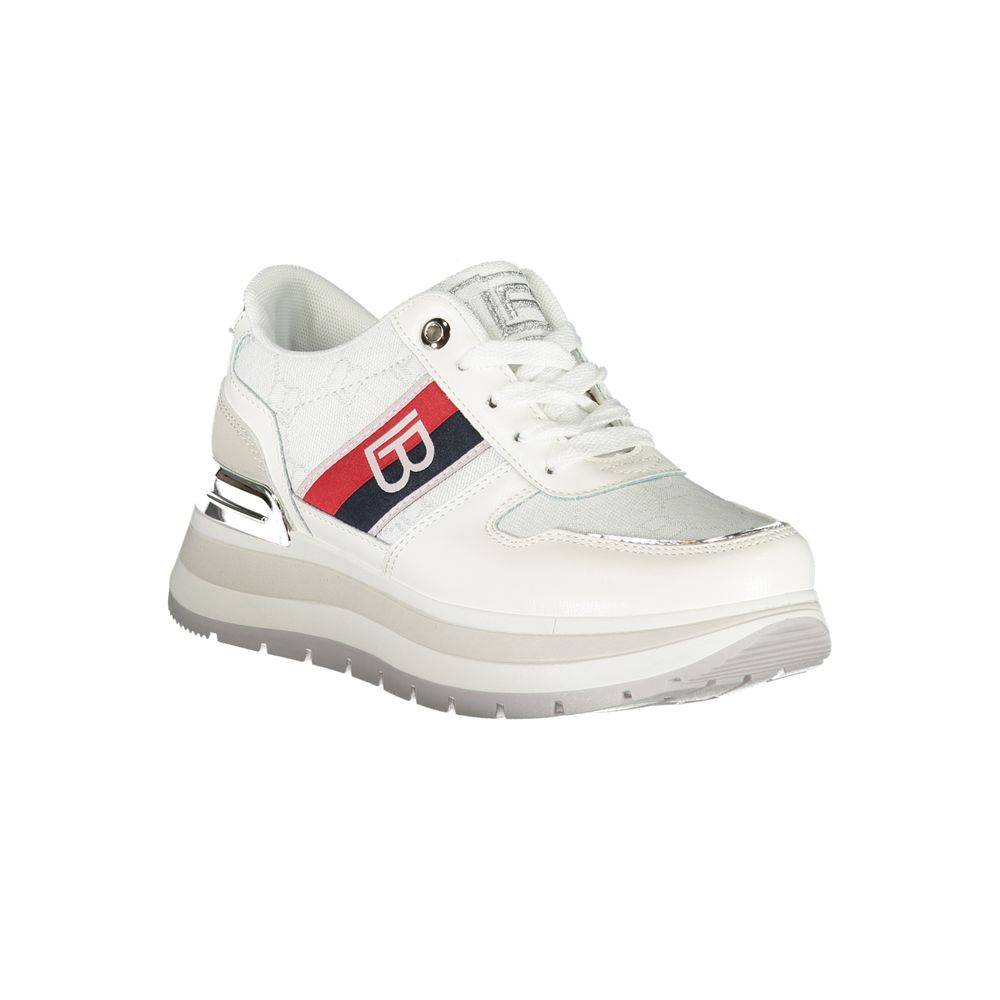 Laura Biagiotti White Polyester Women Sneaker with embroidery and logo detail, side view.