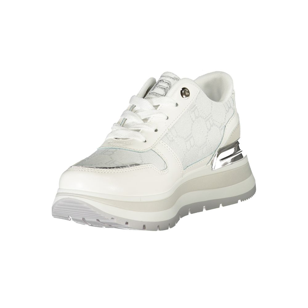 Laura Biagiotti White Polyester Women Sneaker with silver detailing and logo embroidery, offering chic style and comfort for casual wear.