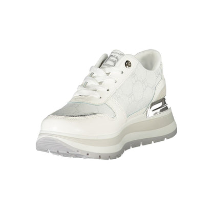 Laura Biagiotti White Polyester Women Sneaker with silver detailing and logo embroidery, offering chic style and comfort for casual wear.
