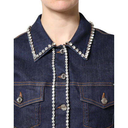 Dolce & Gabbana Blue Denim Cotton Crystal Embellished Jacket