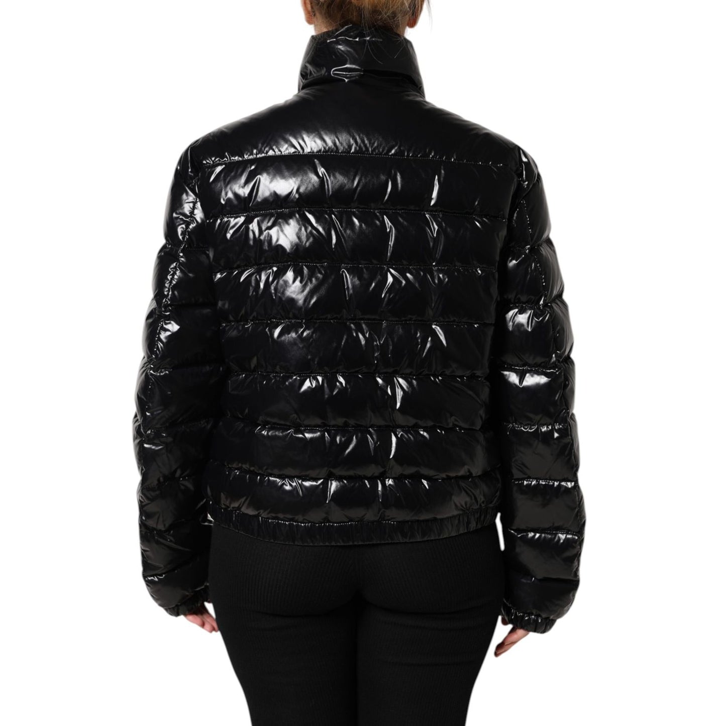 Dolce & Gabbana Black Logo Plaque Full Zip Puffer Jacket