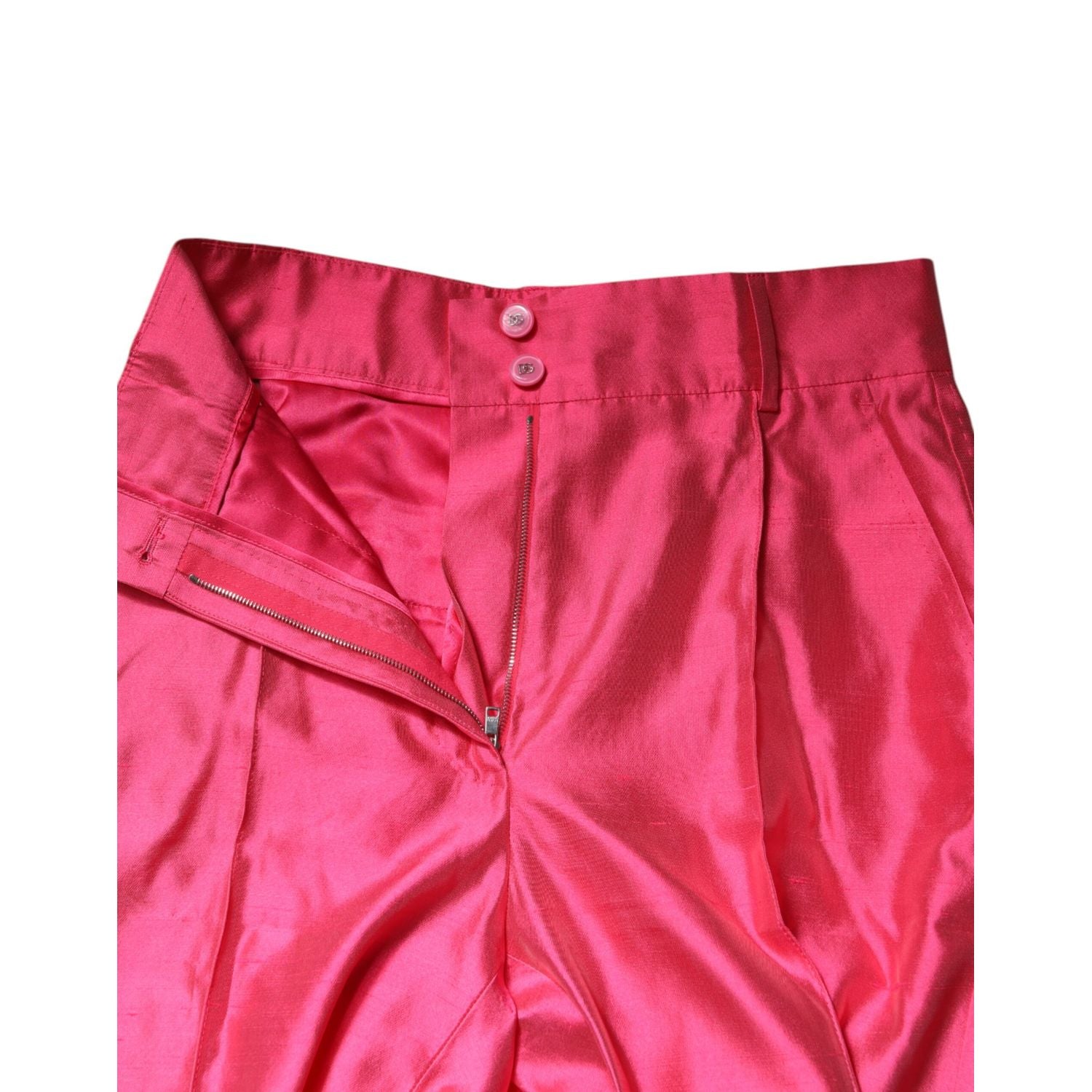 Dolce & Gabbana Pink Silk High Waist Tapered Pants