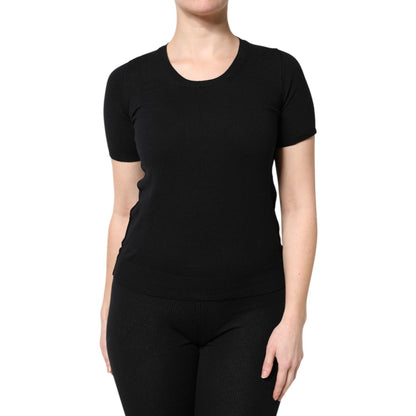 Dolce & Gabbana Black Cotton Round Neck Short Sleeve T-shirt