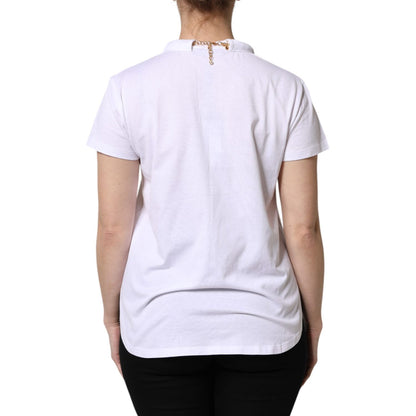 Dolce & Gabbana White Chain Pearl Cotton Round Neck T-shirt