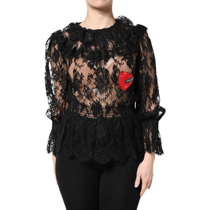 Dolce & Gabbana Black Cotton Floral Lace Women Blouse Top