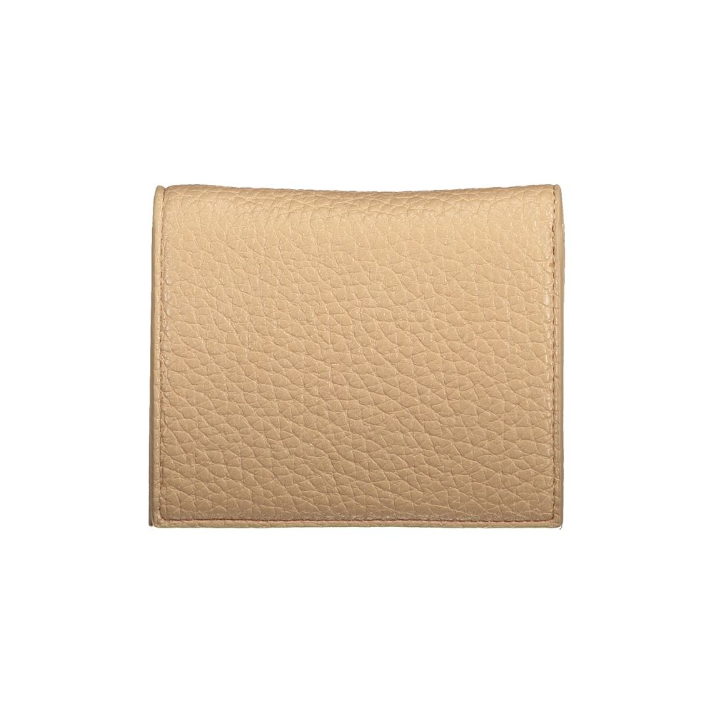 Mario Valentino Beige Polyethylene Wallet featuring coin purse, card spaces, automatic closure, and logo. Made from recycled materials.