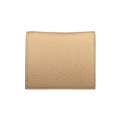 Mario Valentino Beige Polyethylene Wallet featuring coin purse, card spaces, automatic closure, and logo. Made from recycled materials.