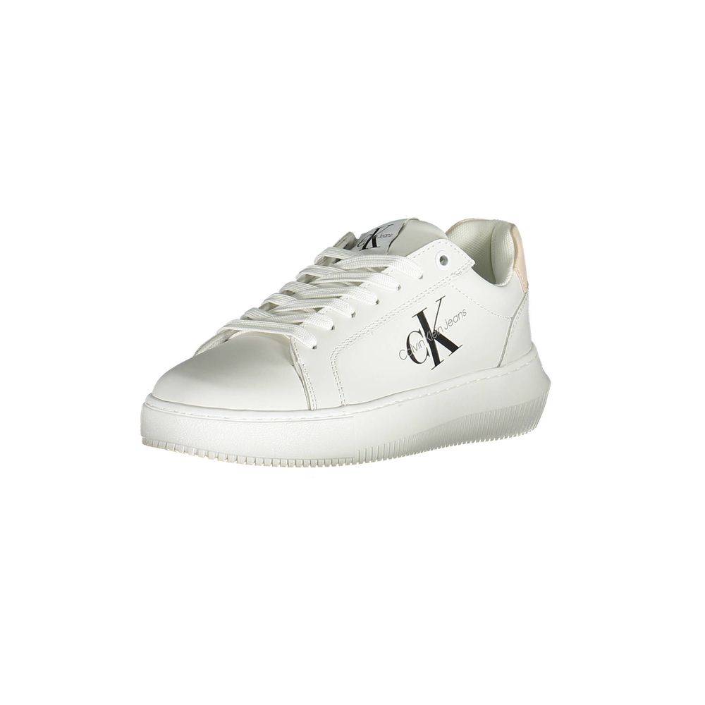 Calvin Klein White Polyester Women Sneaker with logo and recycled material for sustainable style.