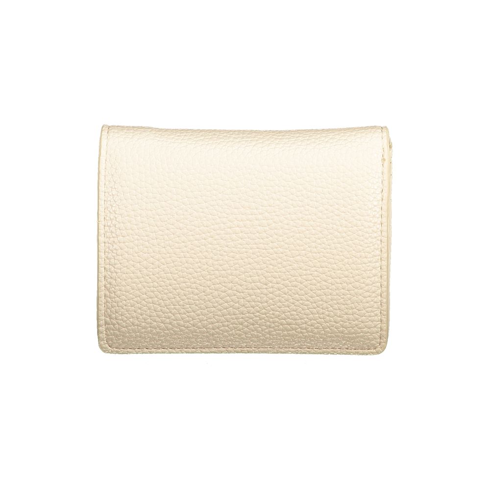 Mario Valentino Beige Polyethylene Wallet with coin purse, card spaces, automatic closure, and logo made from recycled materials.