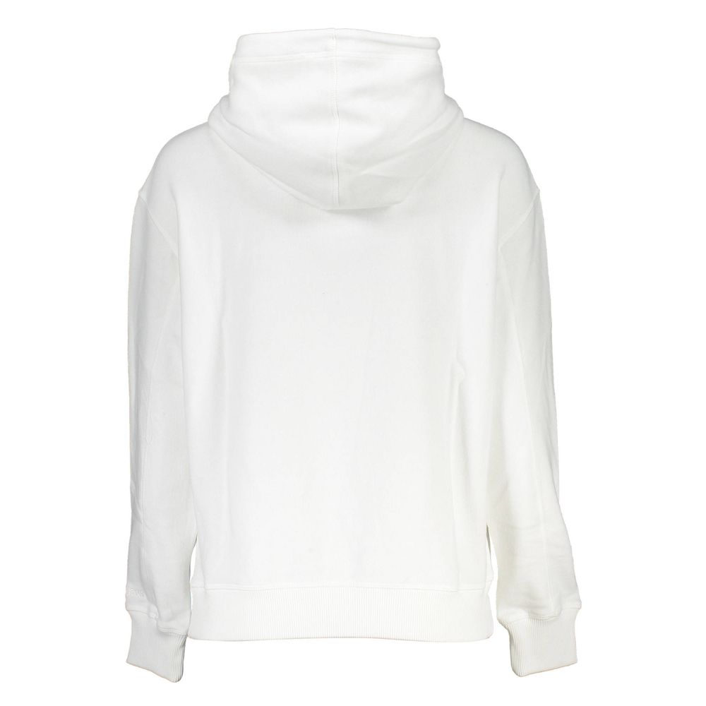 Calvin Klein White Cotton Women Sweater, back view, showcasing hoodie and long sleeves for a cozy and stylish look.
