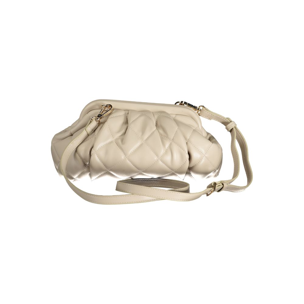 Mario Valentino Beige Polyethylene Handbag with quilted design, adjustable strap, contrasting details, snap closure, and logo.