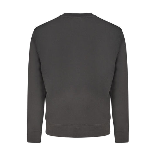 Hugo Boss Black Cotton Men Sweater with long sleeves and crew neck, showcasing the back view of this sleek and stylish sweatshirt.