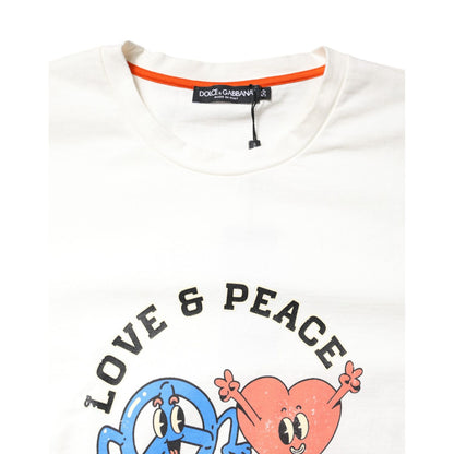 Dolce & Gabbana White LOVE & PEACE Print Crew Neck T-shirt
