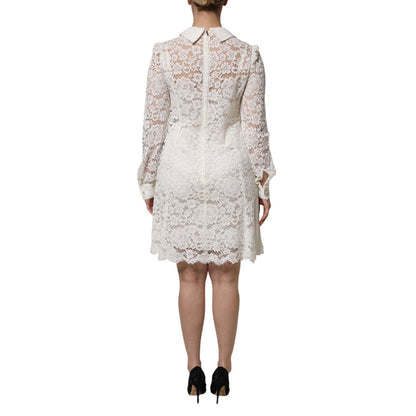 Dolce & Gabbana White Floral Lace Long Sleeves A-line Dress