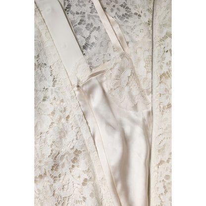 Dolce & Gabbana White Floral Lace Long Sleeves A-line Dress