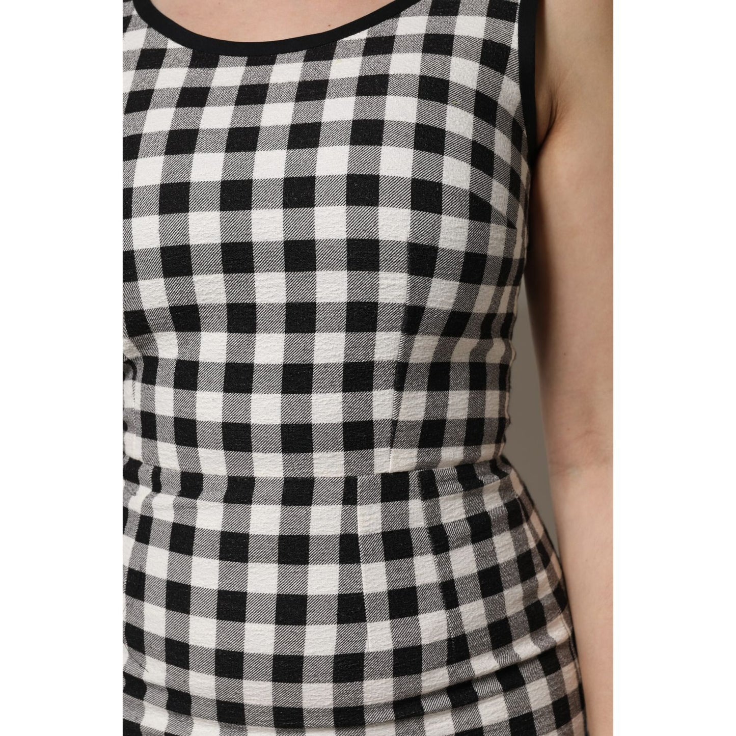 Dolce & Gabbana White Black Checkered Sleeveless Sheath Dress