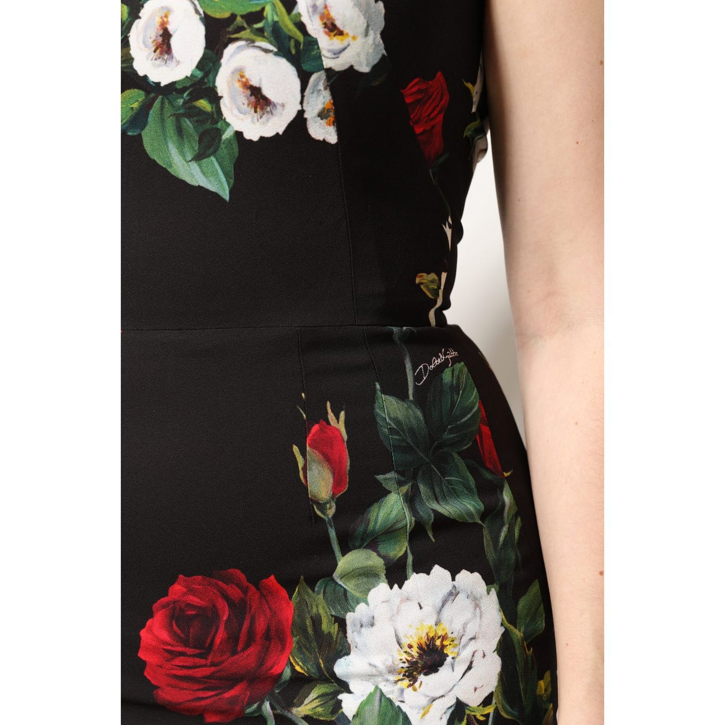 Dolce & Gabbana Black Floral Print Sleeveless Sheath Dress
