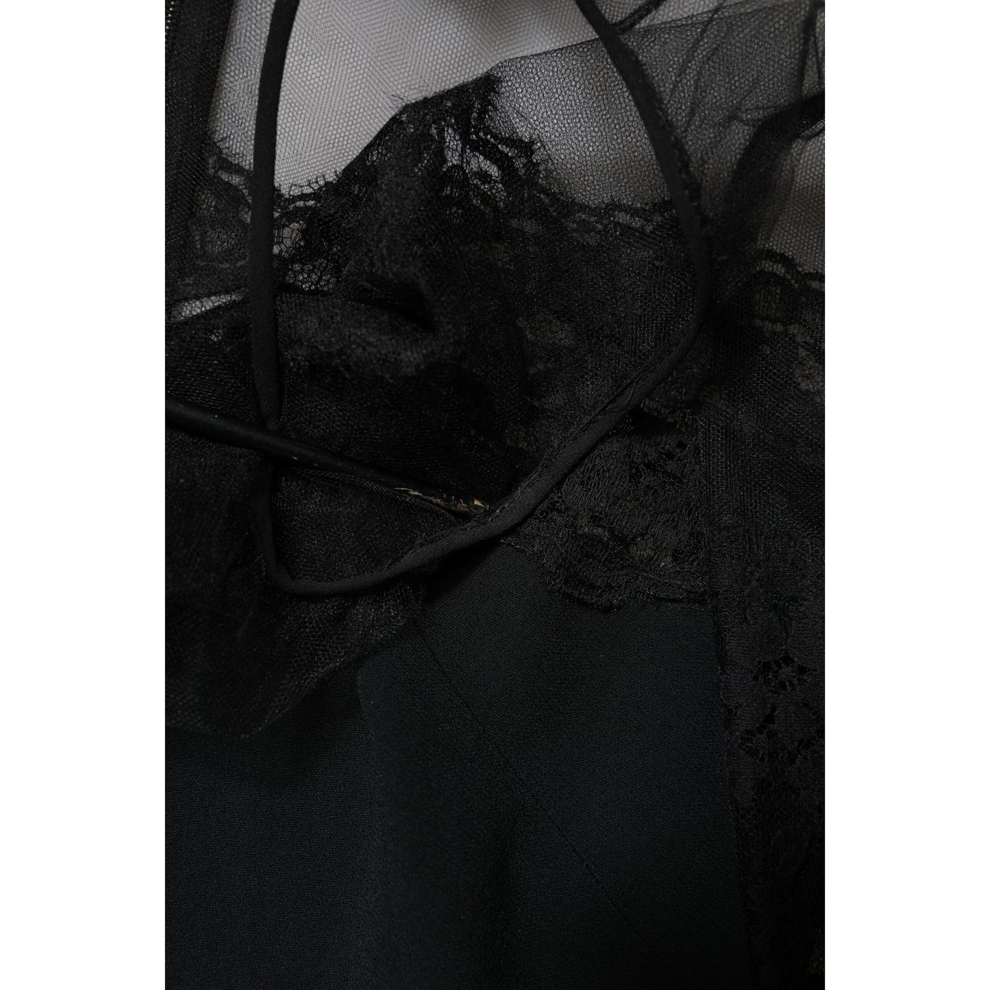 Dolce & Gabbana Black Lace Trim Nylon Tulle Sheath Midi Dress