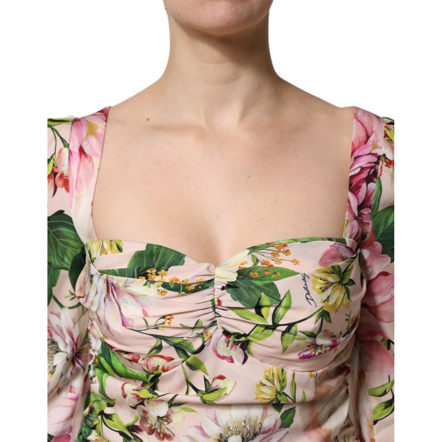 Dolce & Gabbana Pink Floral Silk Fit And Flared Midi Dress