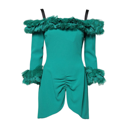 Dolce & Gabbana Green Lace Off Shoulder Sheath Mini Dress DR281236-40