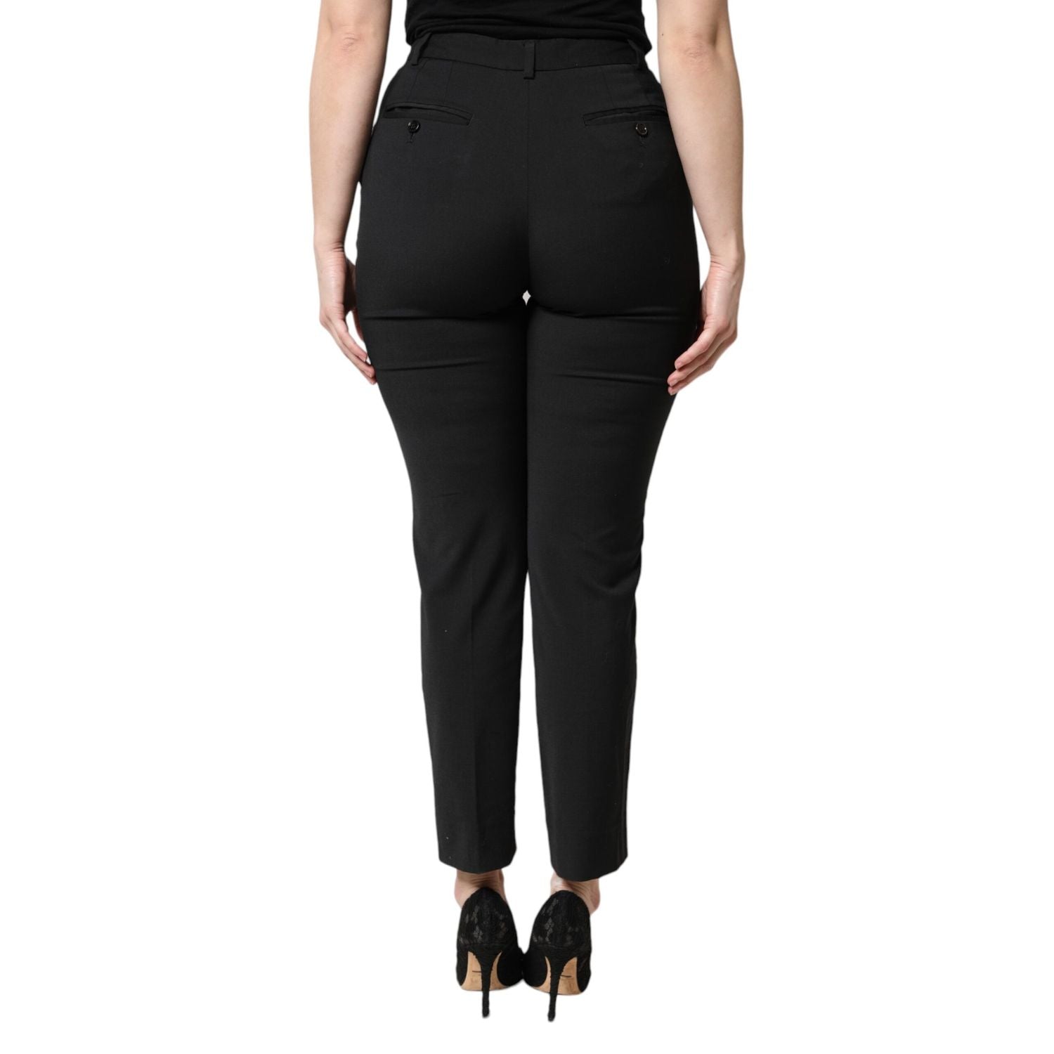 Dolce & Gabbana Black Polyester High Waist Slim Pants
