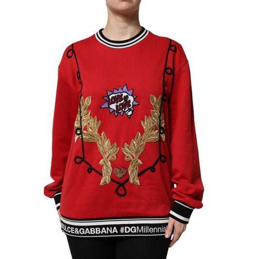 Dolce & Gabbana Red Cotton Queen Sequined Pullover Sweater TSH90391-40