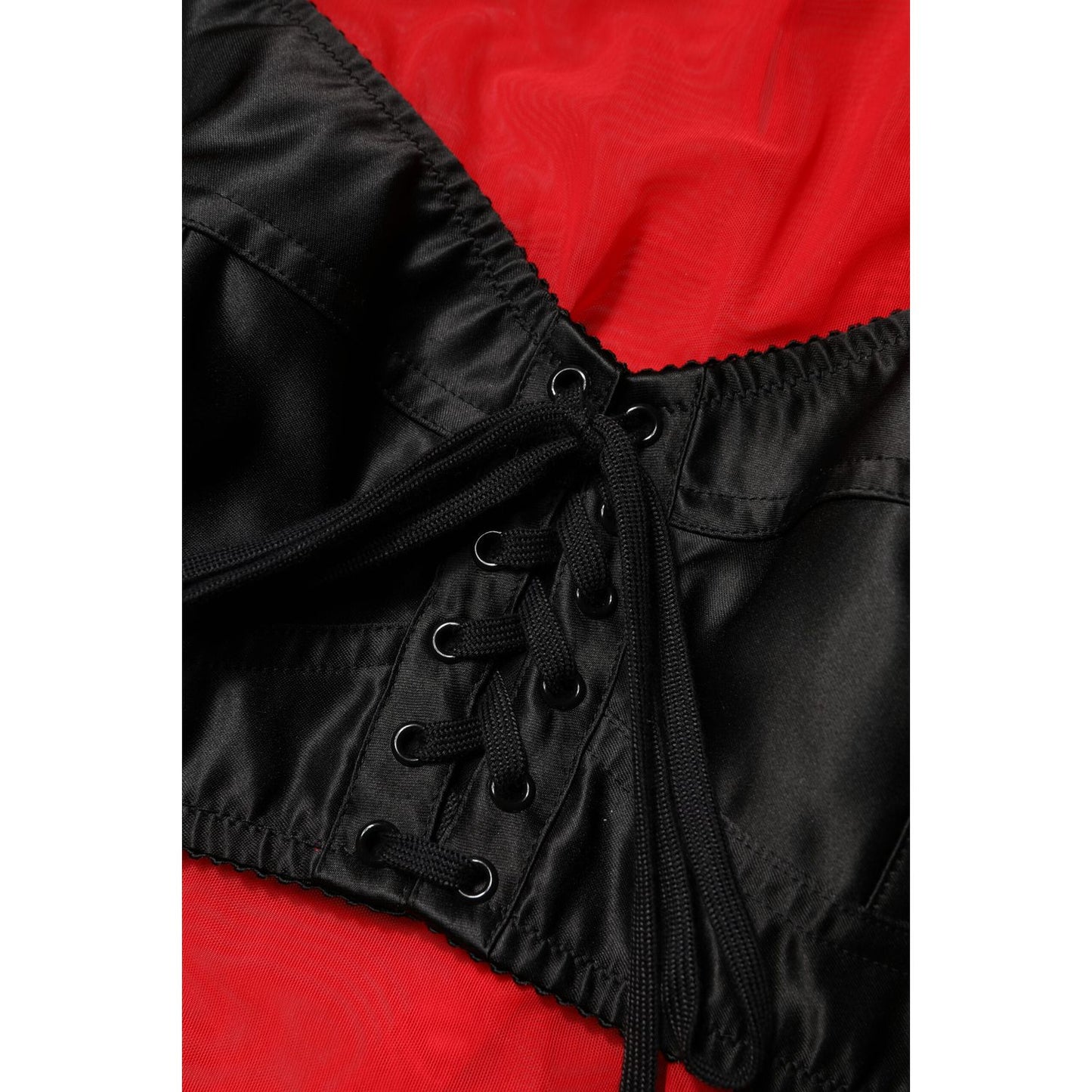 Dolce & Gabbana Red Black Bustier Detailing Long Sleeves Top