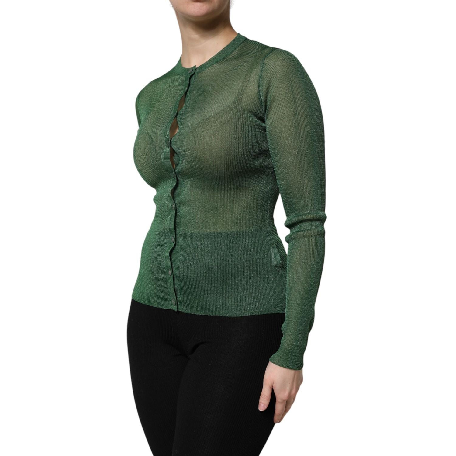 Dolce & Gabbana Green Polyester Long Sleeves Cardigan Sweater