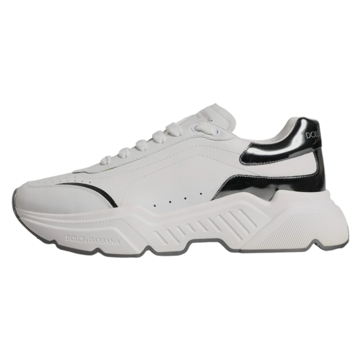 Dolce & Gabbana White Silver DAYMASTER Leather Sneakers Shoes