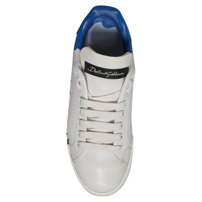 Dolce & Gabbana White Blue Logo Portofino Sneakers Shoes