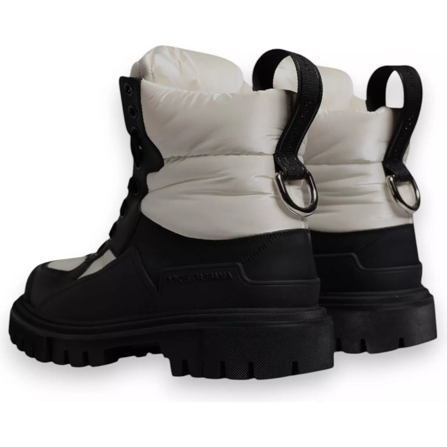 Dolce & Gabbana Black White Padded Mid Calf Lace Up Boots Shoes