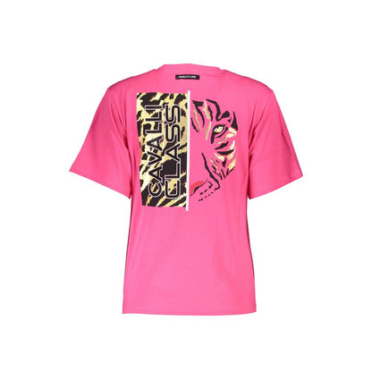 Cavalli Class Pink Cotton Women T-Shirt with stylish print and logo, showcasing bold aesthetic and trendsetting fashion flair.