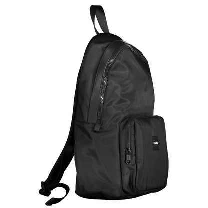Calvin Klein Black Polyester Men Backpack with bold logo and sleek design, crafted for urban trendsetters, eco-friendly, adjustable straps.