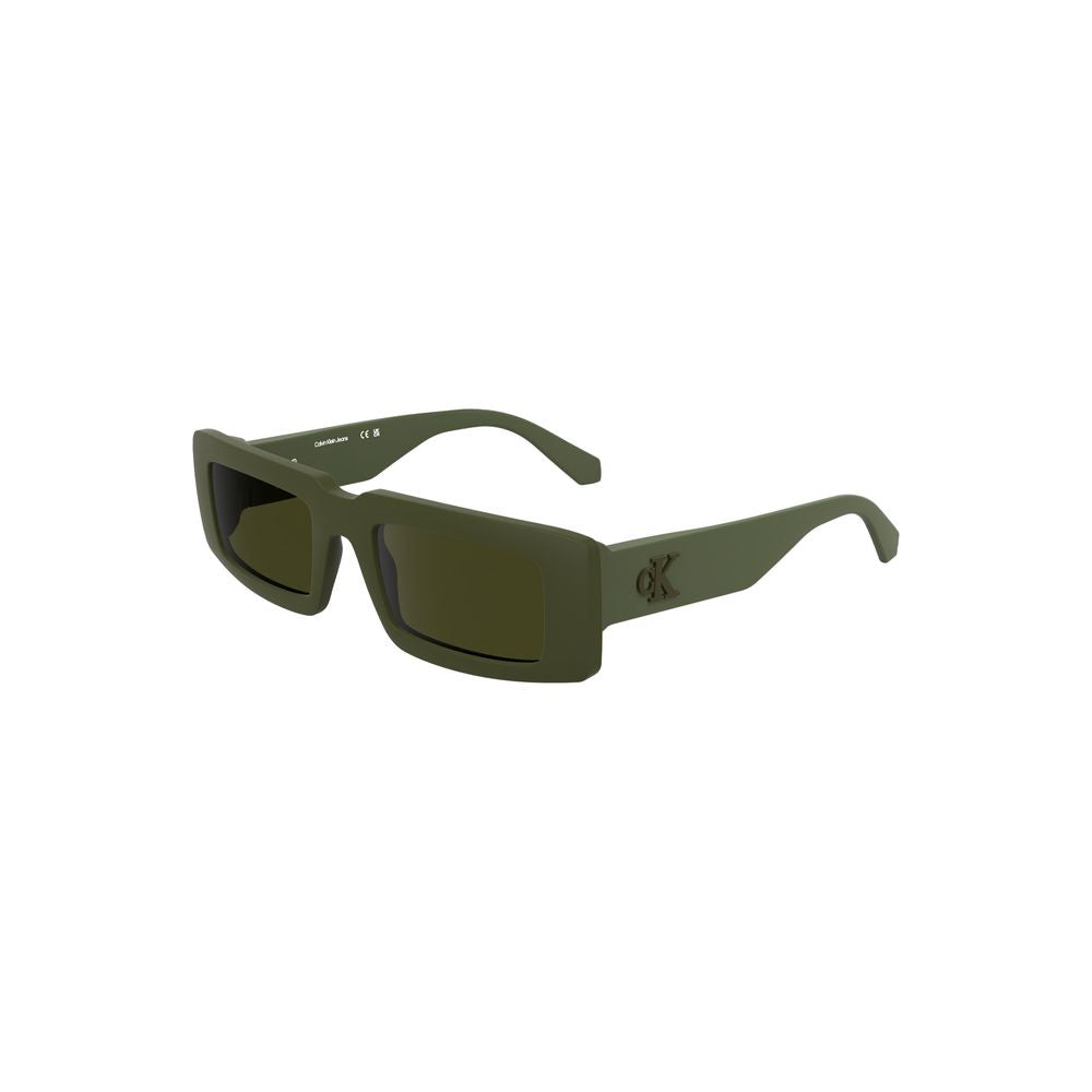 Calvin Klein Green Bio-Based Fabric Women Sunglasses with rectangular lenses and eco-conscious frame.