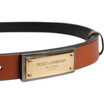 Dolce & Gabbana Brown Leather Gold Rectangle Buckle Belt BEL9396-90