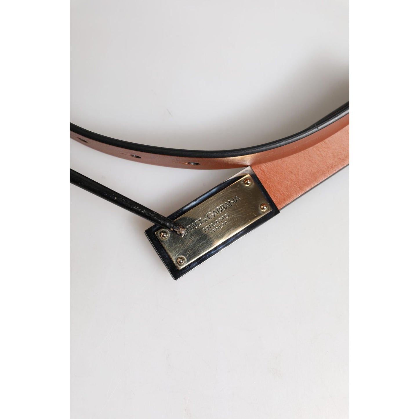 Dolce & Gabbana Brown Leather Gold Rectangle Buckle Belt BEL9396-90