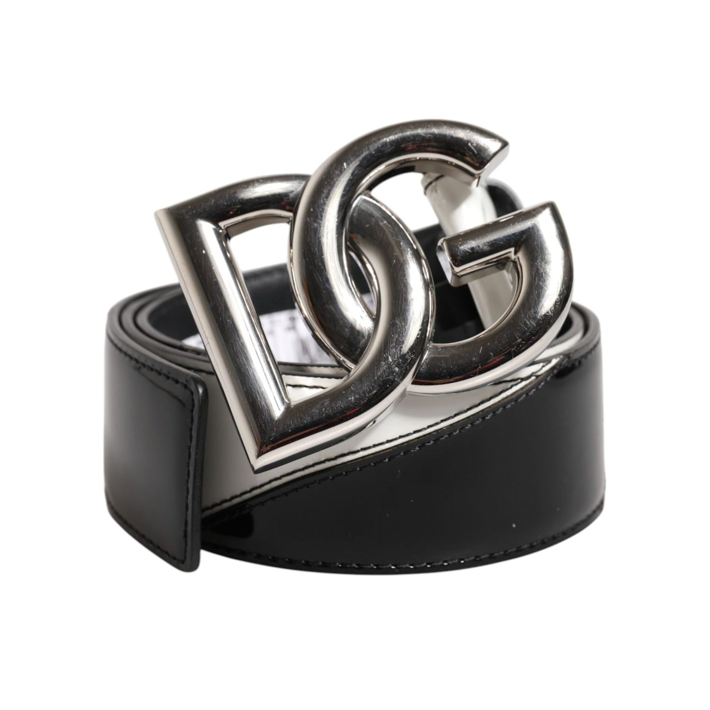 Dolce & Gabbana Black White Leather DG Metal Buckle Belt