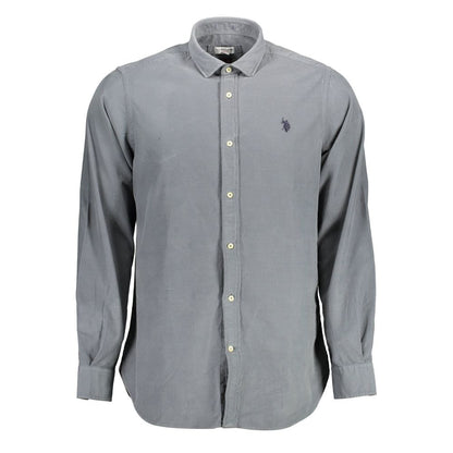 U.S. POLO ASSN. Blue Cotton Men Shirt with French collar and embroidery, featuring a slim fit design for modern style.