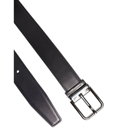 Dolce & Gabbana Black Classic Calf Leather Silver Buckle Belt