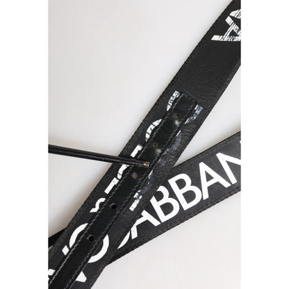 Dolce & Gabbana Black White DG Logo Brass Metal Buckle Belt