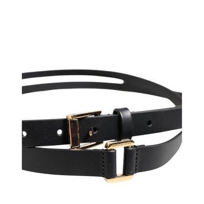 Dolce & Gabbana Black Double Strap Leather Gold Buckle Belt