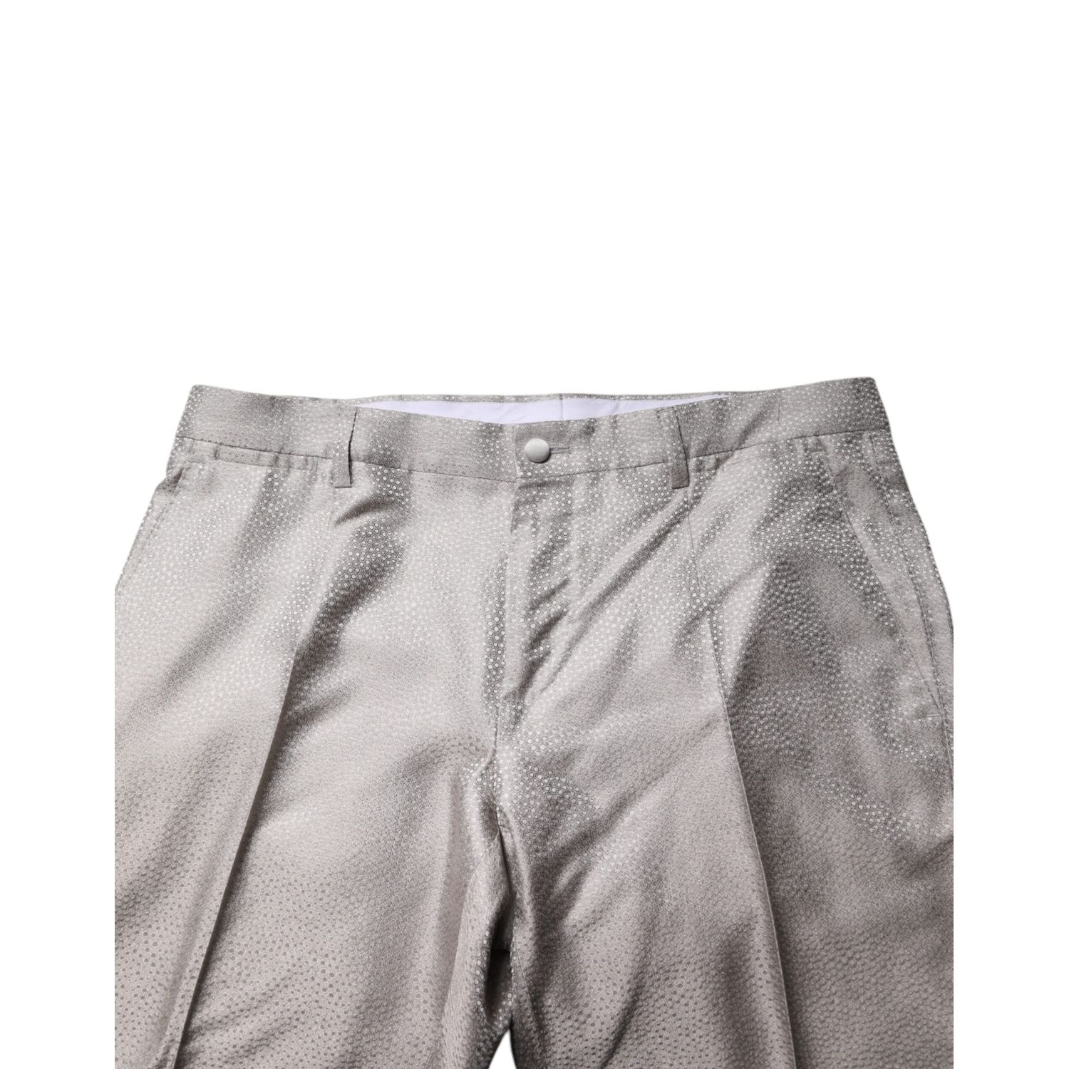 Dolce & Gabbana Light Gray Jacquard Silk Dotted 2 Piece Suit