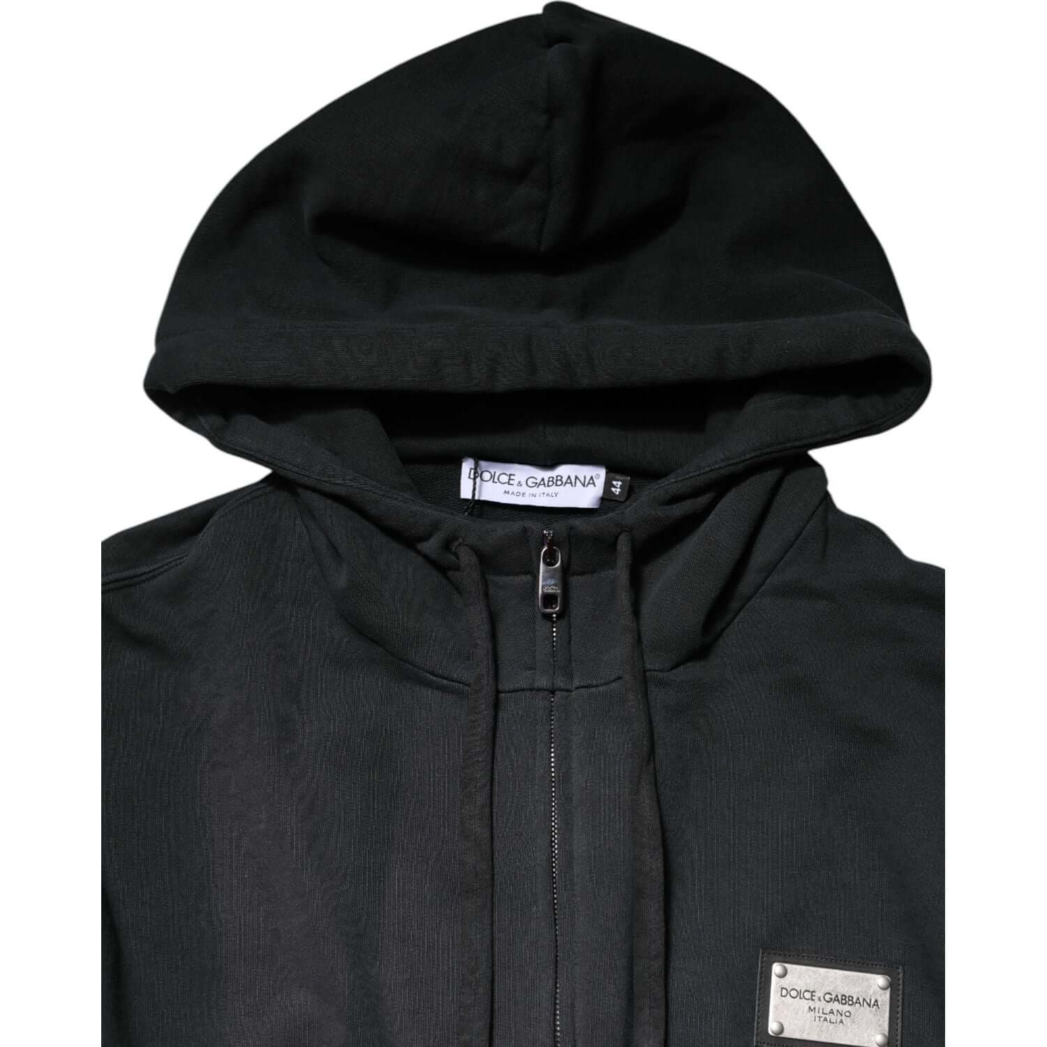 Dolce & Gabbana Black Logo Full Zip Hooded Men Sweatshirt Sweater