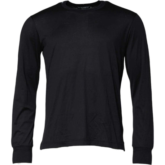 Dolce & Gabbana Dark Blue Silk Crew Neck Men Pullover Sweater